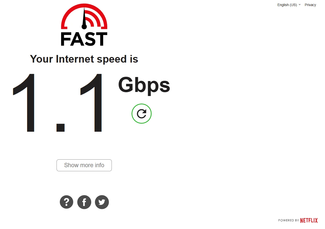 Fast.com(Netflix)测速结果 1.1 Gbps