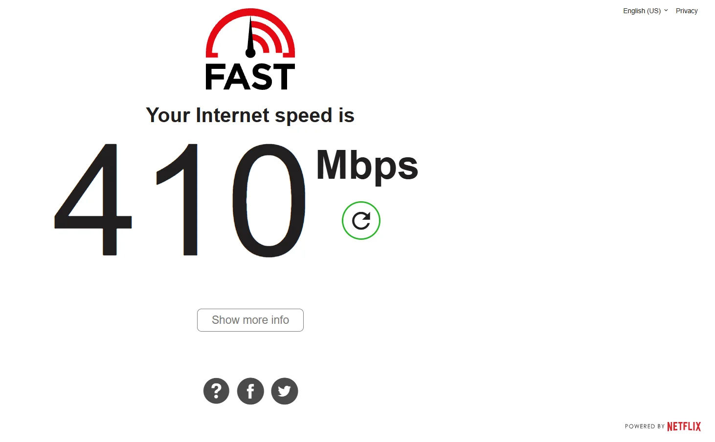 Fast.com(Netflix)测速结果 410 Mbps
