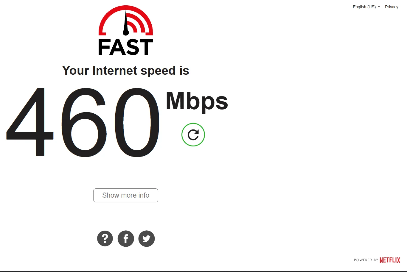 Fast.com(Netflix)测速结果 460 Mbps