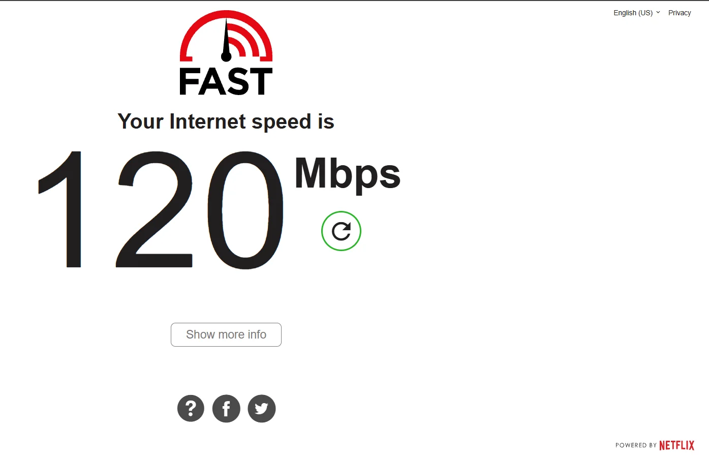 Fast.com(Netflix)测速结果 120 Mbps
